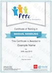 PTTC E-Learning - Manual Handling Training Course - Sample Certificate