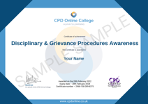 Disciplinaries and Grievance Procedures Training Certificate