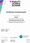 Quality Licence Scheme Sample Certificate