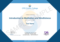 CPD Certificate - Introduction to Meditation and Mindfulness